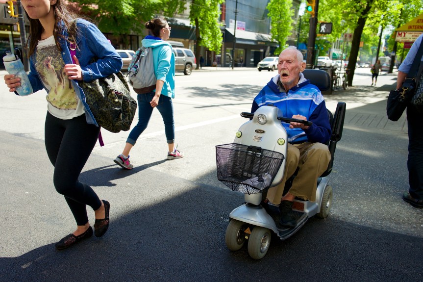 Coming through, look out! This guy can really motor with this thing.