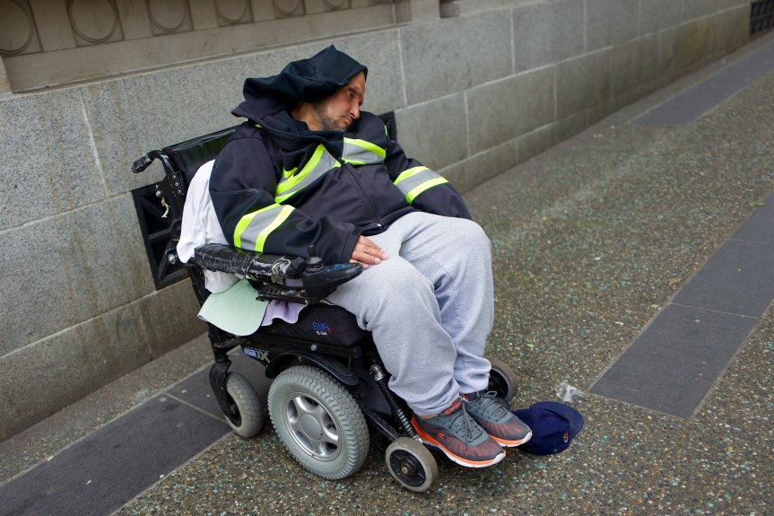 This poor guy can be found @ work every day @ Granville & Homer.