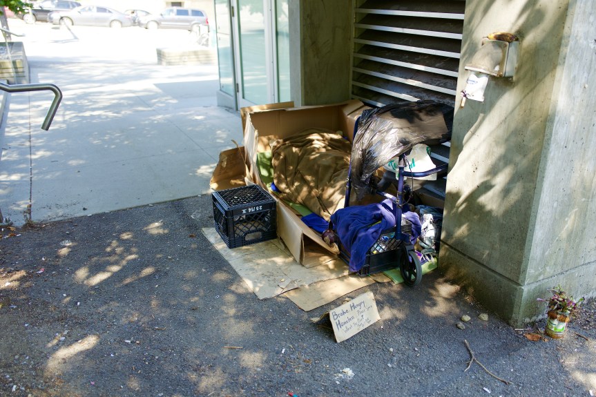 This is where Jacqueline sleeps. She was in a homeless shelter but left because of all the bed bugs...